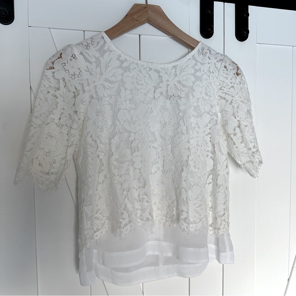 White Lace cropped top- fully lined with beautiful matching fabric underneath